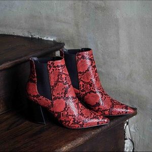 LAST PAIR! Black/ Red Snake Pointed Toe Booties